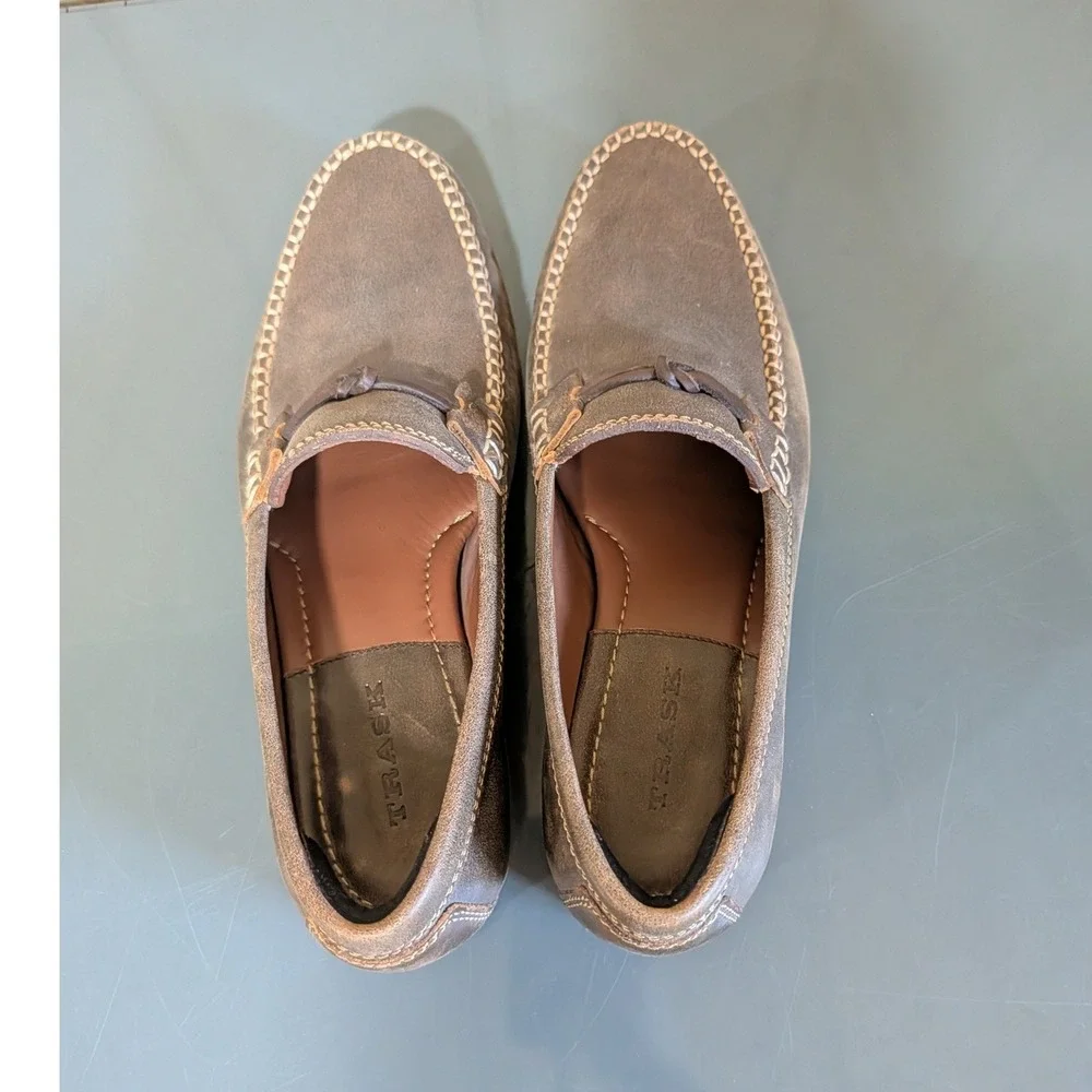 Trask Mens Brown Leather Hand Sewn Moc Toe  Leather Bit Loafers  10M